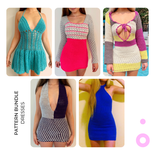 Conjunto de padrões de crochê para vestidos
