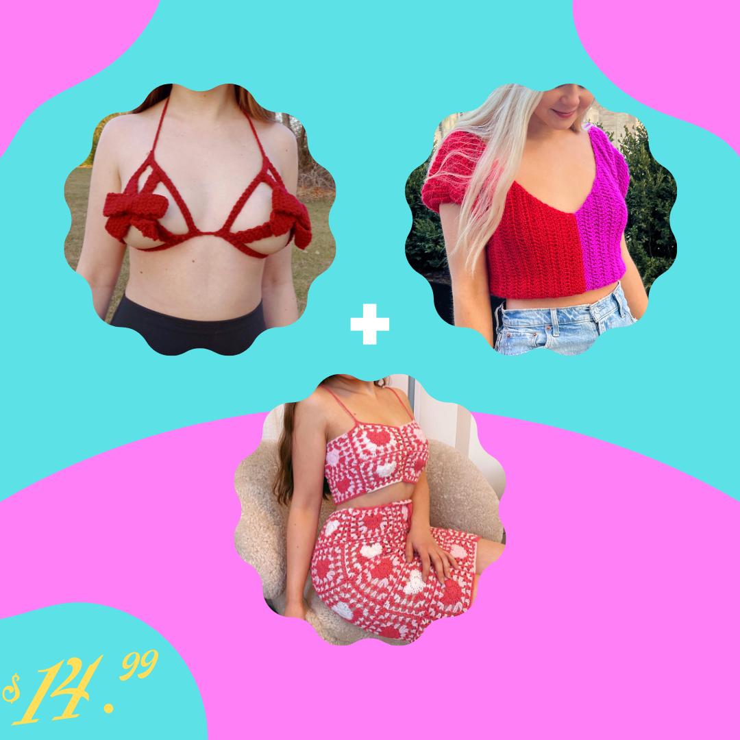 Pacote de padrão de crochê do Dia de Galentina