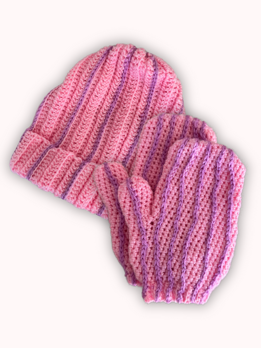 Wavy Beanie + Mittens Crochet Pattern